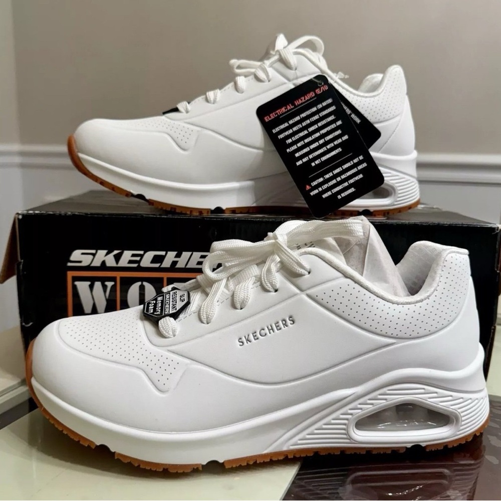 Skechers White Sneakers with Cushioned Sole and Leather-like Material